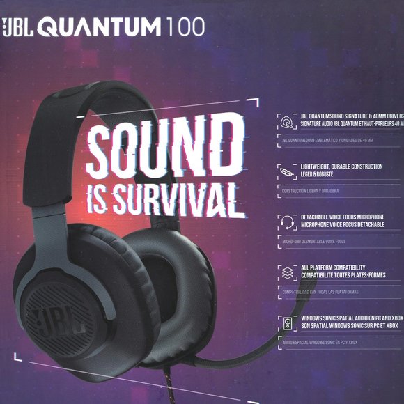 JBL Quantum 100 Wired Over Ear Gaming Headset - Black - Picture 3 of 6